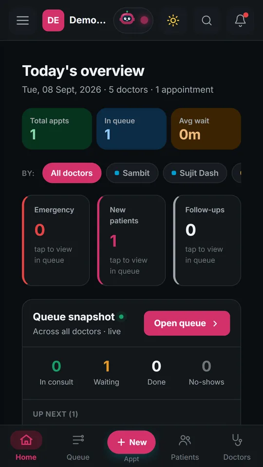 Hospital Master dashboard in dark mode