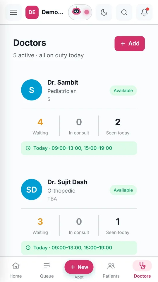 Doctor consulting hours and staff directory