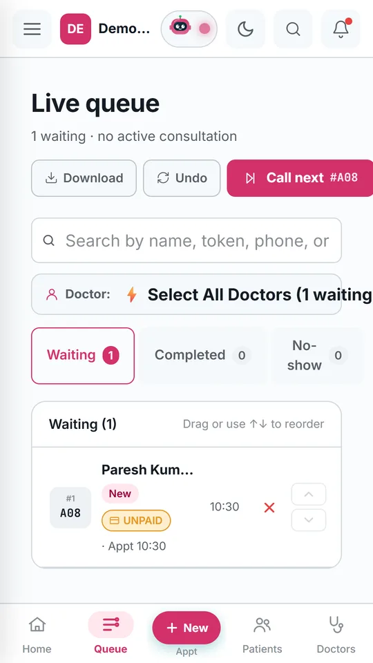 Live token queue